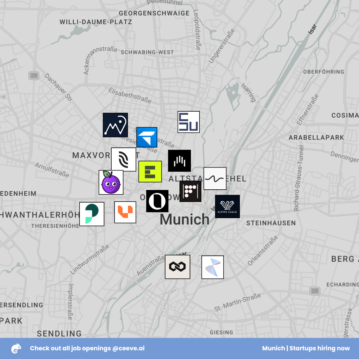Map of Munich showing where these startups are based