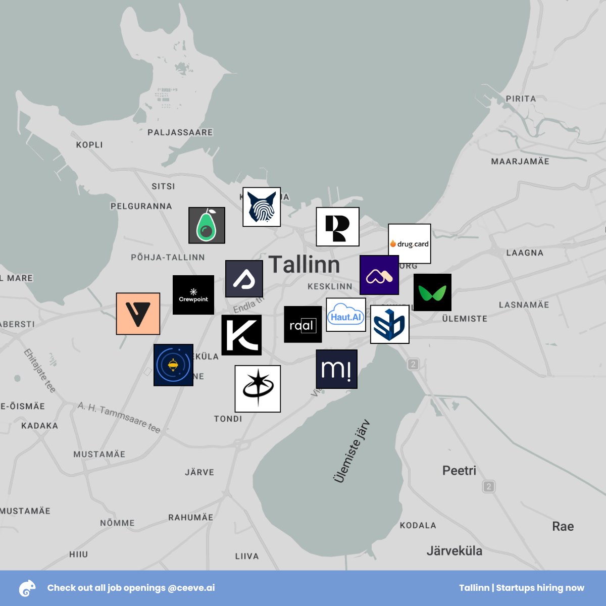 Map of Tallinn showing where these startups are based