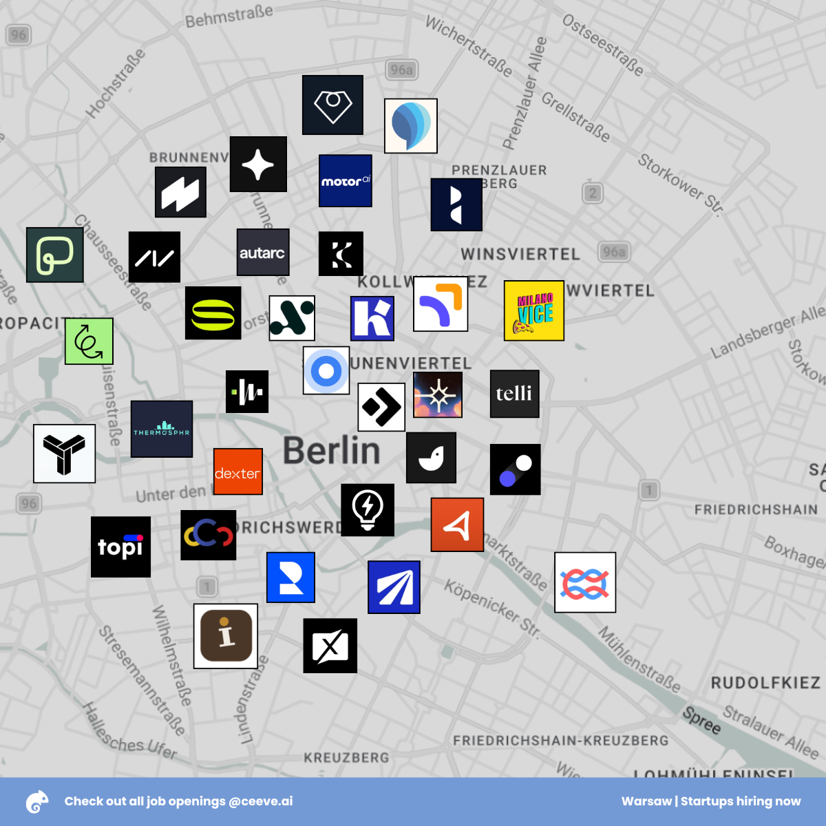 Map of Berlin showing where these startups are based